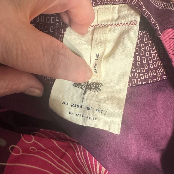 White Stuff Mini Dress Purple Floral Silk blend sleeveless sz 10 Boho lace trim - Picture 6 of 9